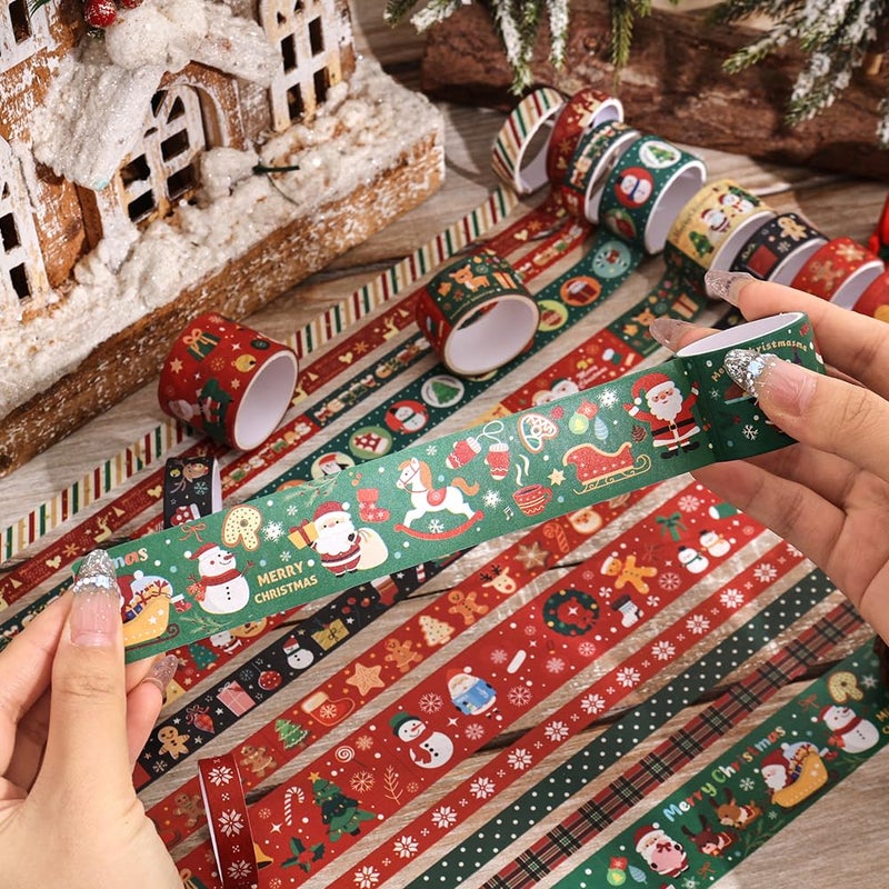 icceemee Christmas Theme Washi Tape Set, 12 Rolls Christmas Washi Tape Writable Decorative Tapes for Scrapbooking, Junk Journal Supplies, Bullet Journaling, 0.6"x79" per Roll - Image 5